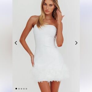Leni Strapless Embellished Hem Mini Dress White